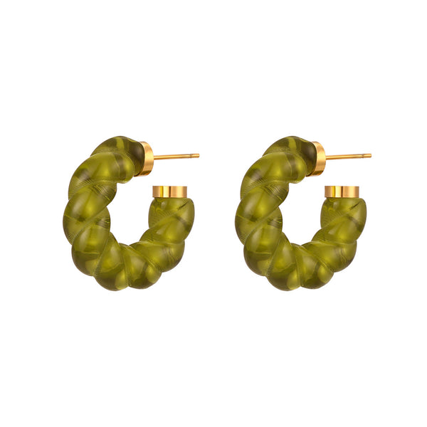 Le Bonbon Hoop Earrings - Olive Green